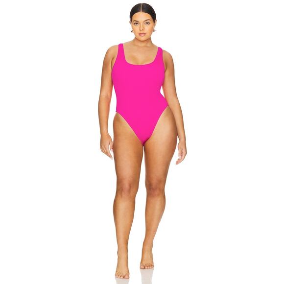 Good American Pink Glow Crinkle Square Neck One Piece Swimsuit Size L/XL - Picture 1 of 11